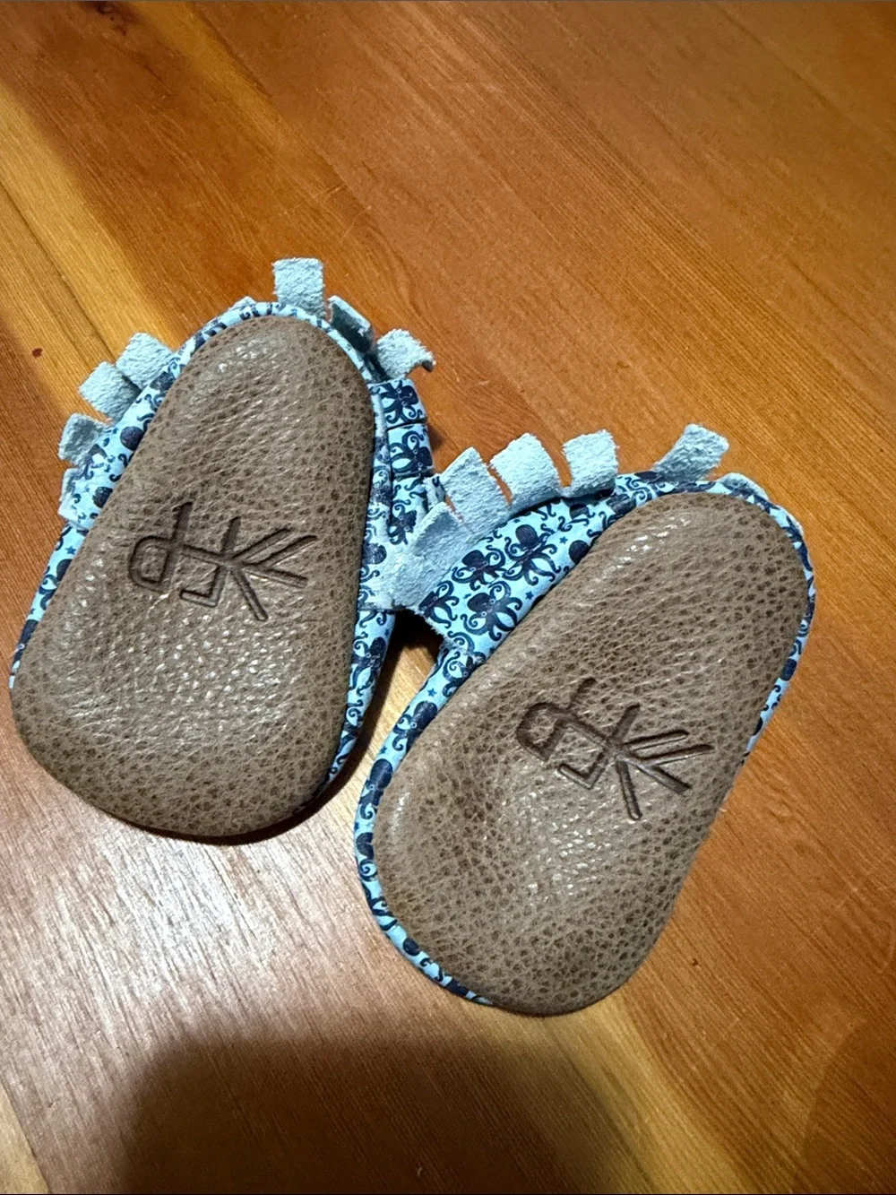 Freshly Picked Blue Octopus Patterned Kids Moccasins - Soft Baby Shoes